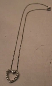 Sterling Silver 1" Heart Pendant Necklace Crystal CZ 17" Chain - Picture 1 of 4