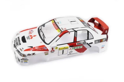1:10 RC Clear Body Shell - Mitsubishi Lancer EVO 4 inc Makinen Rallyart Stickers - Image 1 of 4