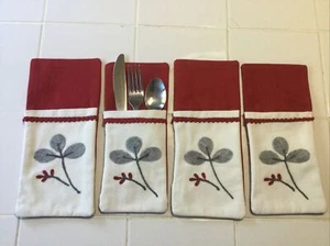 The Company Store 4 Christmas Holiday Silverware/Cutlery Pockets Holders Pouches - Picture 1 of 5