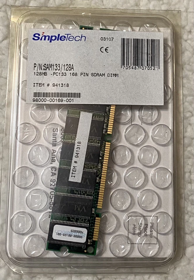 SimpleTech 128 MB PC133 168 Pin SDRAM DIMM  - Image 1 of 4