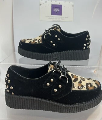 FASHION ONLY Moda Solo Para Mujer Nuevos Zapatos Estilo Gamuza con Cordones Leopardo Negros Talla UK 5