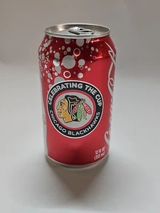 12oz Coca Cola Chicago Black Hawks Celebrating Stanley Cup Can Bottom Open Nice - Picture 1 of 6