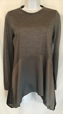 brunello cucinelli 女式长袖上衣砾石灰褐色羊毛丝绸装饰圆领 M 码 — 第 1/4 张图片