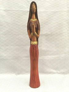 STATUETTE FIGURINE SCULPTURE SUR BOIS FEMME PRIANT MADONE VIERGE MARIE ART DÉCO - Picture 1 of 9