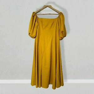 Mustard Yellow Puff Sleeve Midi Dress M - Picture 1 of 4