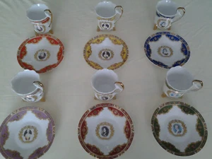 Mokkatassen mit Teller, 6 Stück mit Portraits - Bild 1 von 7