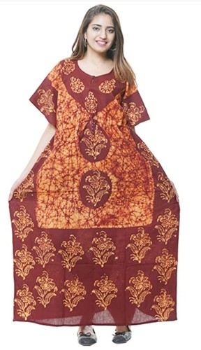 SUPREME Caftano donna cotone batik giallo marrone stampa assortita lungo maxi caftano