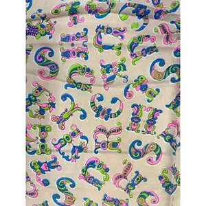 1950s Symphony Scarf VTG ABC LETTERS scarf Beige + Pink Blue Green 30x33 - Picture 1 of 5