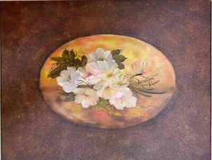 Floral in Brown Oval by Helen Emery - Original Oil Painting - Picture 1 of 2