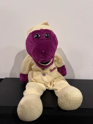 Pijama térmico vintage anos 90 Sleepytime Barney roxo dinossauro de pelúcia amarelo  - Imagem 1 de 4