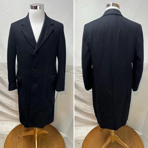 Vintage Men's M Navy Wool Long Over Coat Jacket Made In The USA - Picture 1 of 5