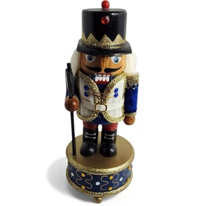 "Caja de música cascanueces de madera vintage de 9"" soldado en tambor hecha a mano reproduce música" - Imagen 1 de 10