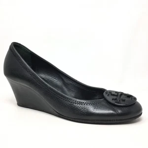 Tory Burch Logo Sally Pump Heels Shoes Womens Size 10.5 Black Leather Slip On - Picture 1 of 9