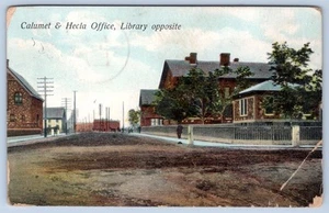 1907 CALUMET & HECLA OFICINA (COMPAÑÍA MINERA) BIBLIOTECA MICHIGAN POSTAL OPUESTA - Imagen 1 de 2
