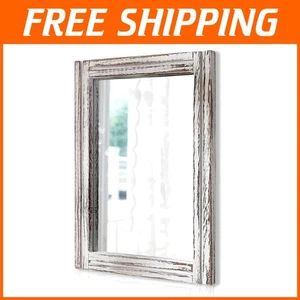 Stylish Rustic White Wood Mirror - 26"x18" for Bedroom, Living Room & Entryway - Picture 1 of 9
