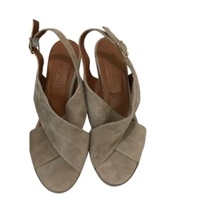Mariella Suede Open Toe Sling Back Block Heel Sandal Tan 7.5 - Picture 1 of 8