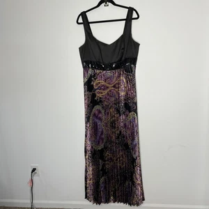 JS Collections Dress Womens 14W Black Purple Paisley Pleated Maxi Sequin Evening - Picture 1 of 9