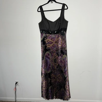 JS Collections Dress Womens 14W Black Purple Paisley Pleated Maxi Sequin Evening - Image 1 of 4