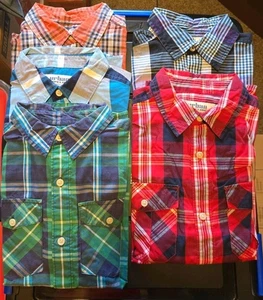 Lot Of 5 Boys Plaid Button Up Long Sleeve Shirts Collared 3 M (8) & 2 L (10-12) - Picture 1 of 16