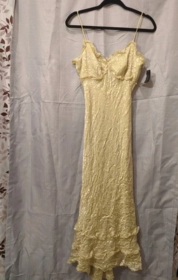 Nicole Miller Yellow Lace Maxi Dress Fairycore Empire Waist Women's Sz 6 Whimsy - Image 1 of 4