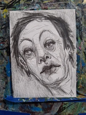 Teeny Female Portrait ACEO ORIGINAL OOAK Graphite Jmg - Image 1 of 3