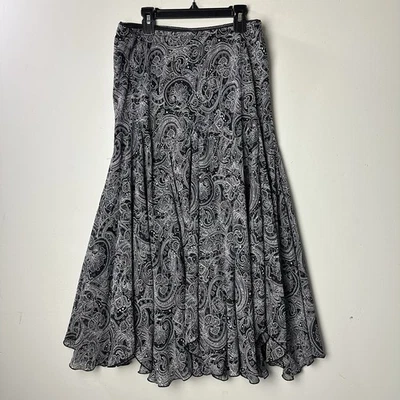Vtg Midi Maxi Skirt Flutter Pull On Paisley Floral Fairy Grunge Boho Y2K 90s M - Image 1 of 4