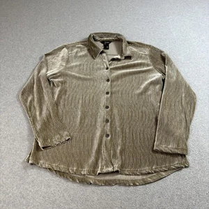 Ali Miles Shirt Womens Large Taupe Crinkle Pleated Button Shacket Jacket Boho - Picture 1 of 11