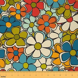 Retro Hippie Flower Fabric by The Yard 5 Yards 60S 70S Groovy Decorative Wate... - Bild 1 von 6