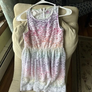 Justice Girls Rainbow Lace Dress size 10 Colorful Formal Vacation Wedding Guest - Picture 1 of 12
