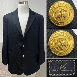 Brooks Brothers 346 Men's 46L Navy Blue Gold 3 Button Blazer Jacket - Picture 1 of 7