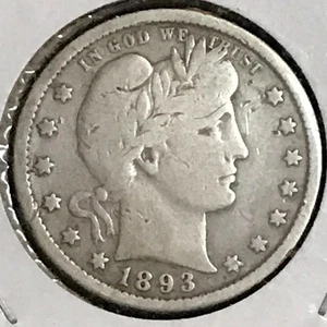 U.S. Barber Quarter VG/Fine Detail Old Cleaning, Marks 1893-S - Picture 1 of 2