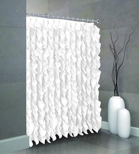 Waterfall Shabby Chic Ruffled Fabric Shower Curtainsize 72 x 72 inch White - Picture 1 of 5