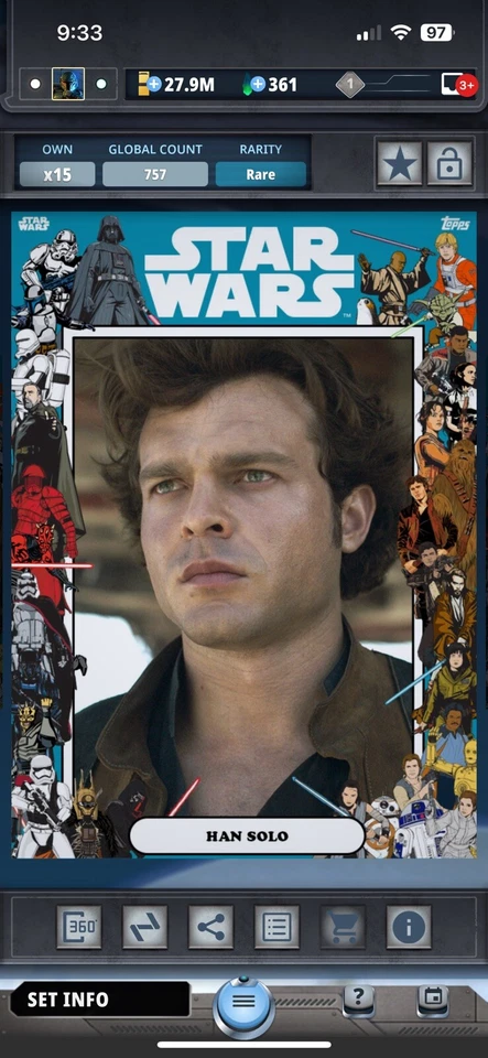 Topps Star Wars Digital Card Trader 12 Card Marathons 2019 Han Solo Award - Image 1 of 1
