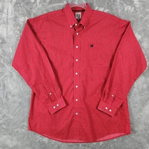 Camisa con botones Cinch para hombre L roja negra manga larga bolsillo patrón de signo de dólar - Imagen 1 de 14