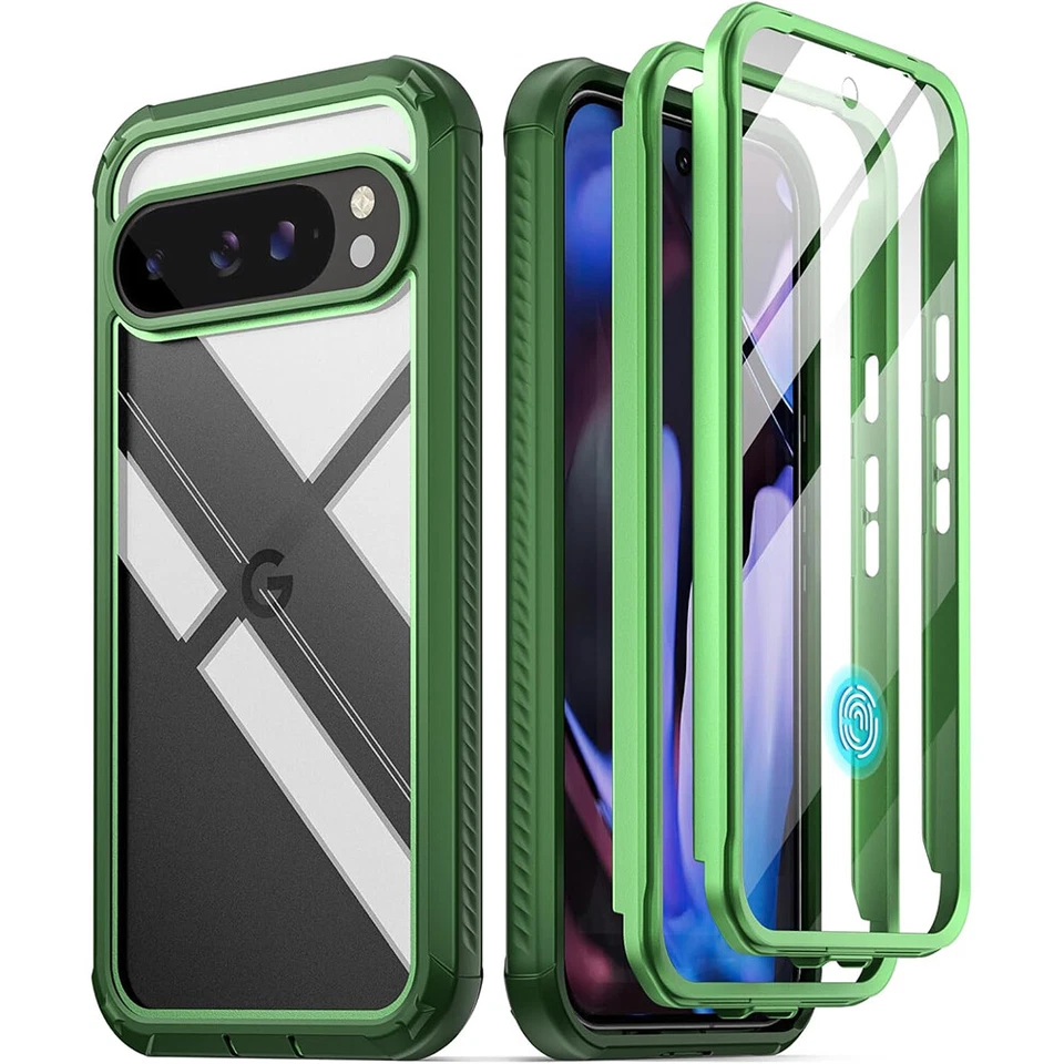 For Google Pixel 9 / 9 Pro 5G Case Poetic Built-in Screen Rugged Cover Green - Image 1 of 4