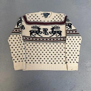 Polo Ralph Lauren Christmas Sweater Mens Size Large Wool Hand Knit *Stains - Picture 1 of 8