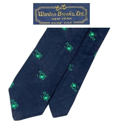 Галстук темно-синий Warden Brooks Ltd - винтажный зеленый карты США однотонные темно-синие полосы 100% шелк - Изображение 1 из 4