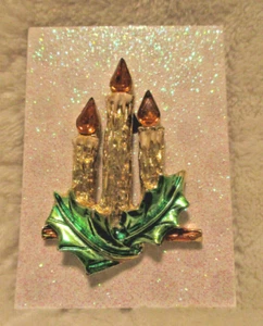 Vintage~Spilla Candele di Natale~1,75"~Strass Ambra~anni '70 - Foto 1 di 9