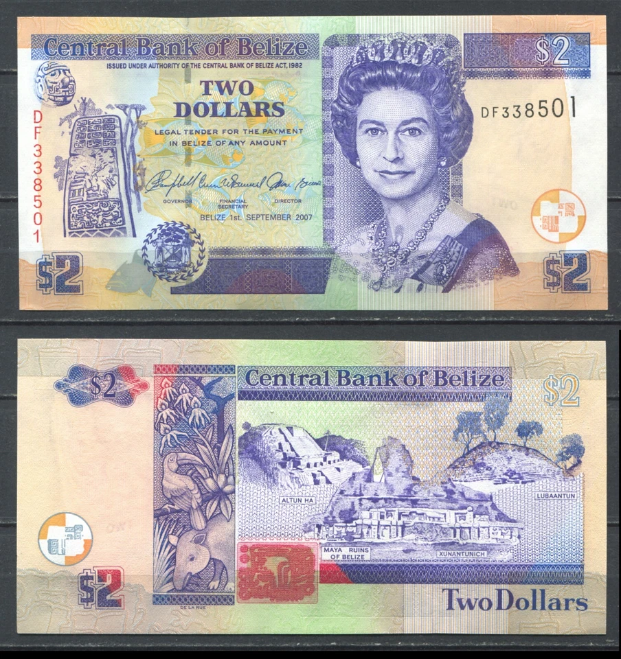 Belize 2007 • P# 66c DF • 2 dollars • Queen Elizabeth II • UNC (N..) QE2 - Image 1 of 1