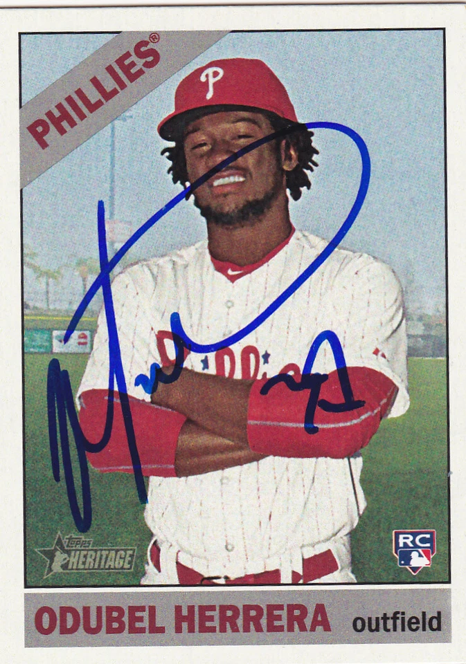 ODUBEL HERRERA PHILADELPHIA PHILLIES SIGNED TOPPS HERITAGE ROOKIE BASEBALL CARD - Image 1 of 1