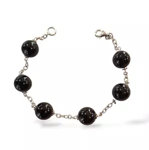 BRACCIALE DA DONNA IN ARGENTO 925 E SFERE IN ONICE NERA - Foto 1 di 3