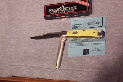 SCHRADE  296Y YELLOW DELRIN HANDLE TRAPPER  MADE  IN THE USA  RARE NIB  - Image 1 of 4