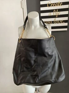 Cuore Pelle Sophia Hobo Black Leather Gold Tone Chain Shoulder Purse Hand Bag - Picture 1 of 7