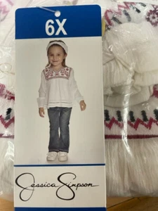 3 piece Jessica Simpson Jeans  & Top Girls and headband   (white/blue-6x ) nwt - Picture 1 of 2