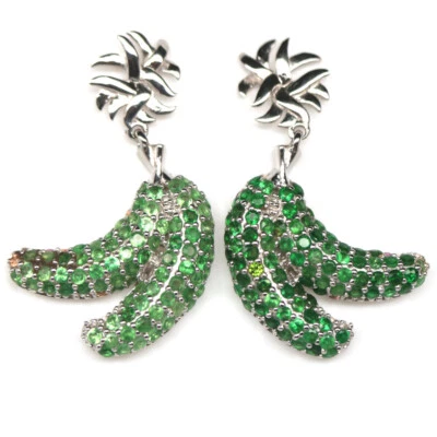 Plata de ley 925 de 1,7 mm. Pendientes granate tsavorita verde  Foto 1 de 4