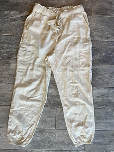 Aerie Cargo Pants Linen Blend XS Extra Small Joggers khaki chino Paper Bag - Picture 1 of 10