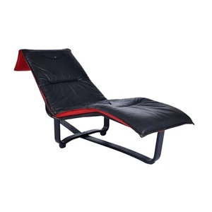 Westnofa Norwegian Black Leather and Red Wool Reversible Chaise Lounge - Picture 1 of 12