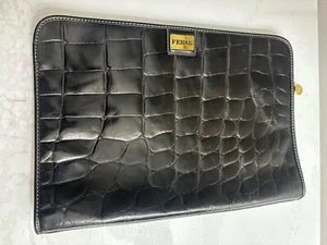 Gean Franco Ferre. Crocodile Document Holder Clutch BLACK RARE - Bild 1 von 12