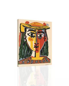 Picasso Woman In Hat With Pom Poms - CANVAS OR PRINT WALL ART - Picture 1 of 2