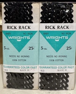 Wrights Rickrack Negro Lote 5 Yardas (2) Año 1969. 100% algodón - Imagen 1 de 2